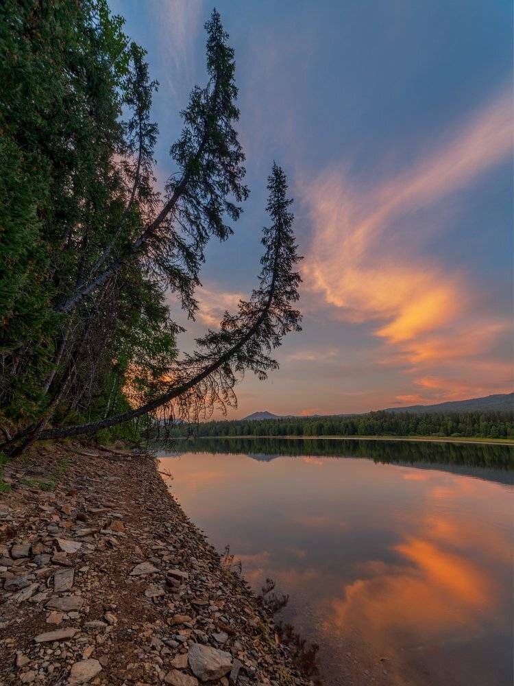 озеро, закат, вечер, горы, вода, камни, берег, южный урал, лето, Данил Ромодин