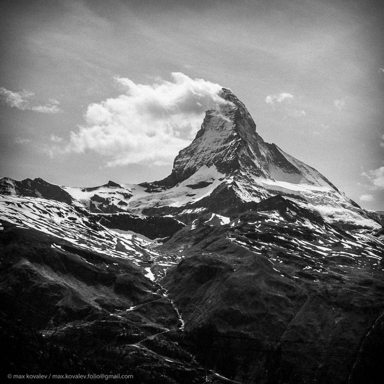 matterhorn, suisse, bw, cloud, landscape, monochrome, mountain, sky, маттерхорн, швейцария, гора, монохром, небо, облако, пейзаж, чб, Максим Ковалёв
