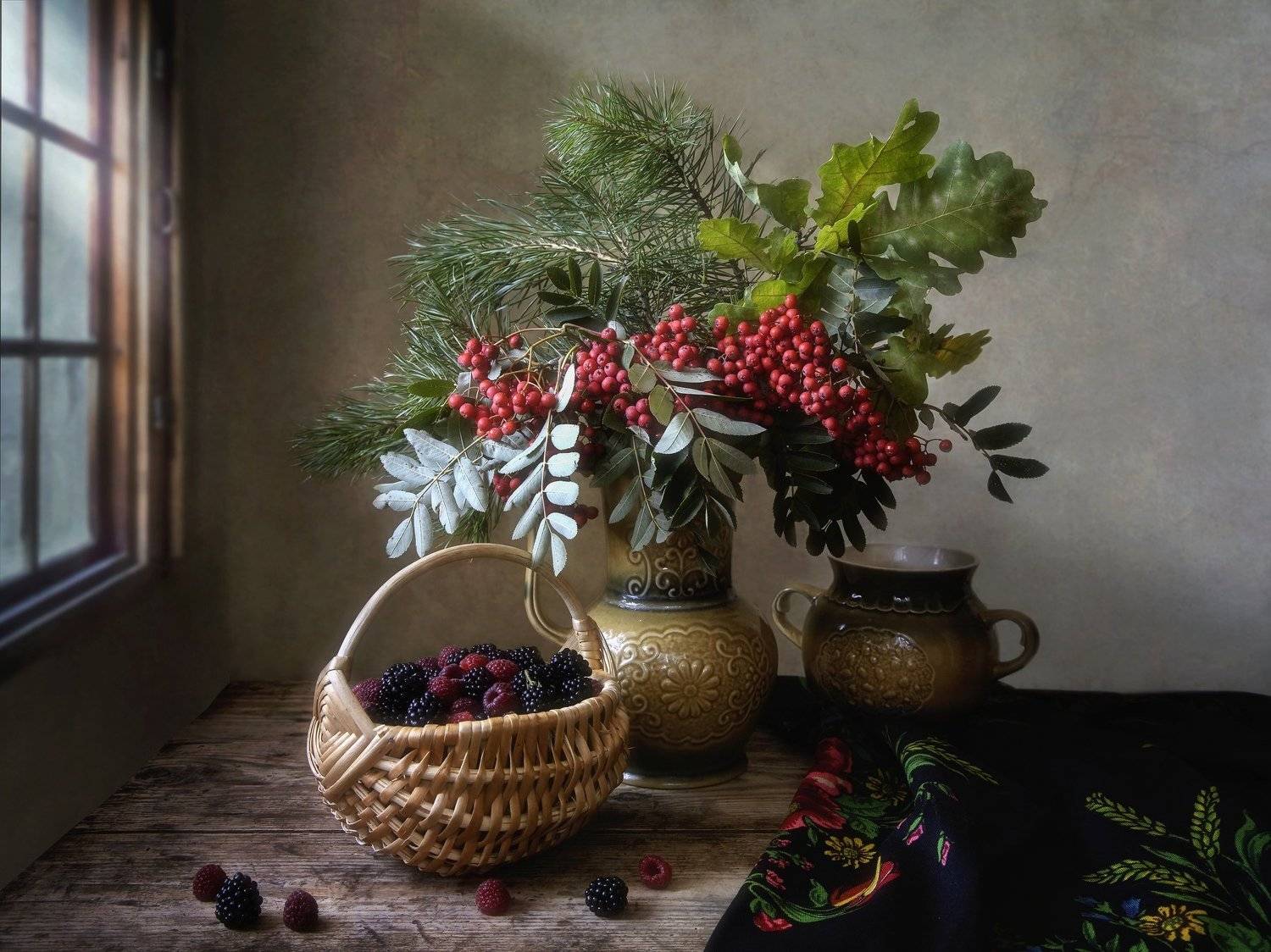 натюрморт, осень, букет, ягоды, осенняя малина, рябина, букет, настроение, Ирина Приходько