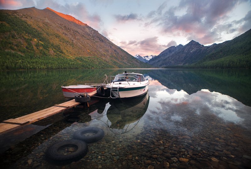 Мульта, мультинское, озеро, алтай, вечер, закат, лето, лодки Нижнее Мультинское озеро фото превью