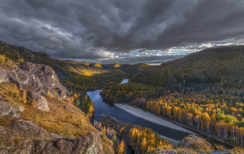сибирь, хакасия, река белый июс, пейзаж  фото превью